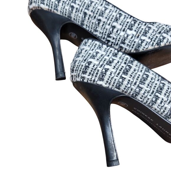 Chinese Laundry Cutie Tweed Kid Fabric Button Heels 7.5 - Picture 5 of 9